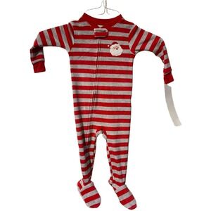 Kids Christmas Pajamas Red Gray Striped Santa Footed‎ Sleeper 12 Months
